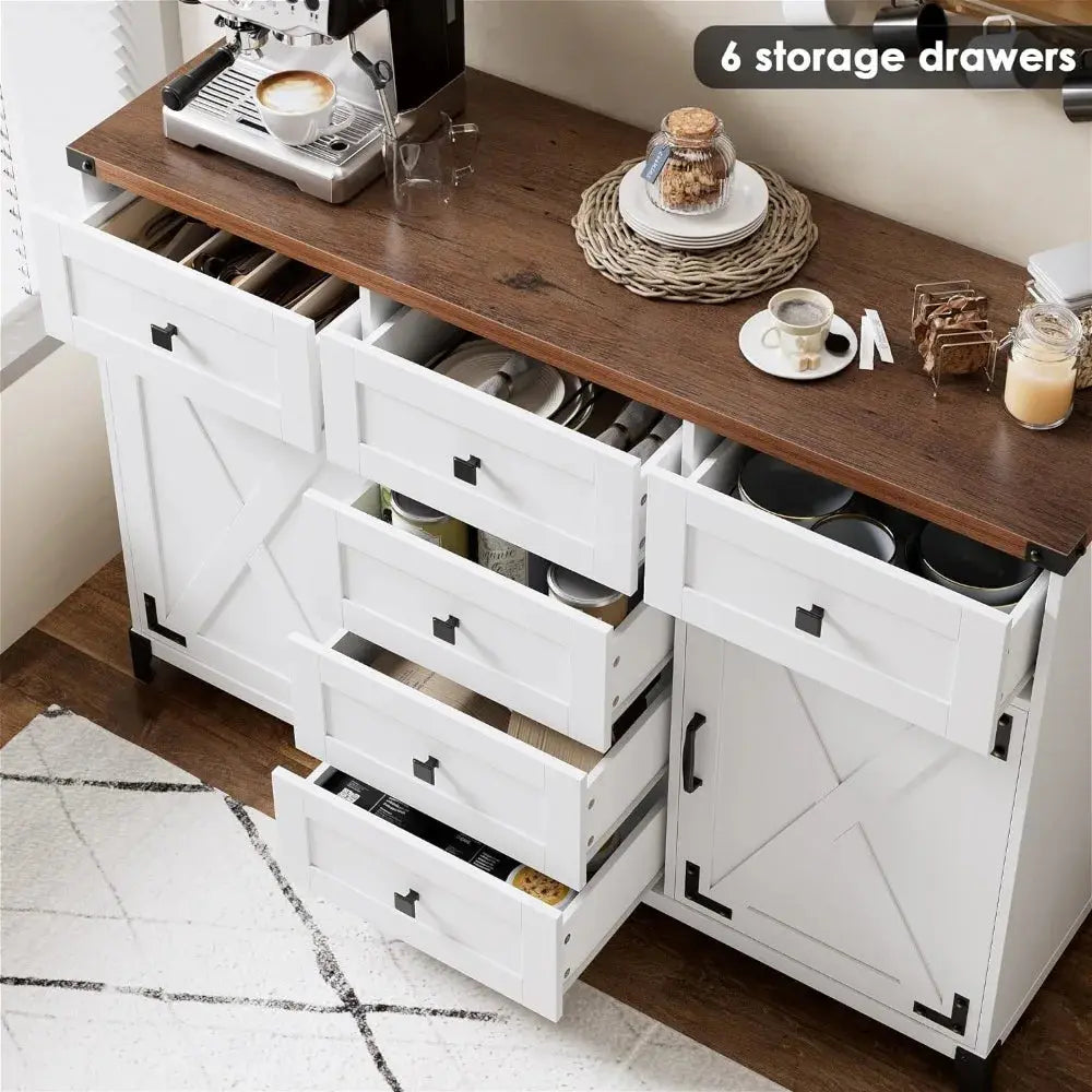 Sideboard Buffet Cabinet 54” Large Sideboard Cabinet with 6 Versatile Storage Drawers KHAN SHOP LLC