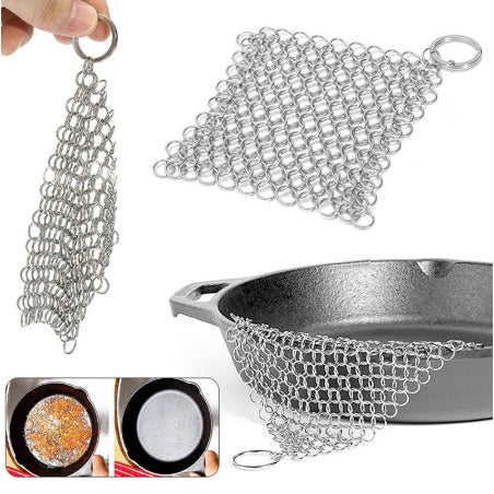 Silver Stainless Steel Cast Iron Cleaner Chainmail Scrubber Home Cookware KHAN SHOP LLC made in cookware