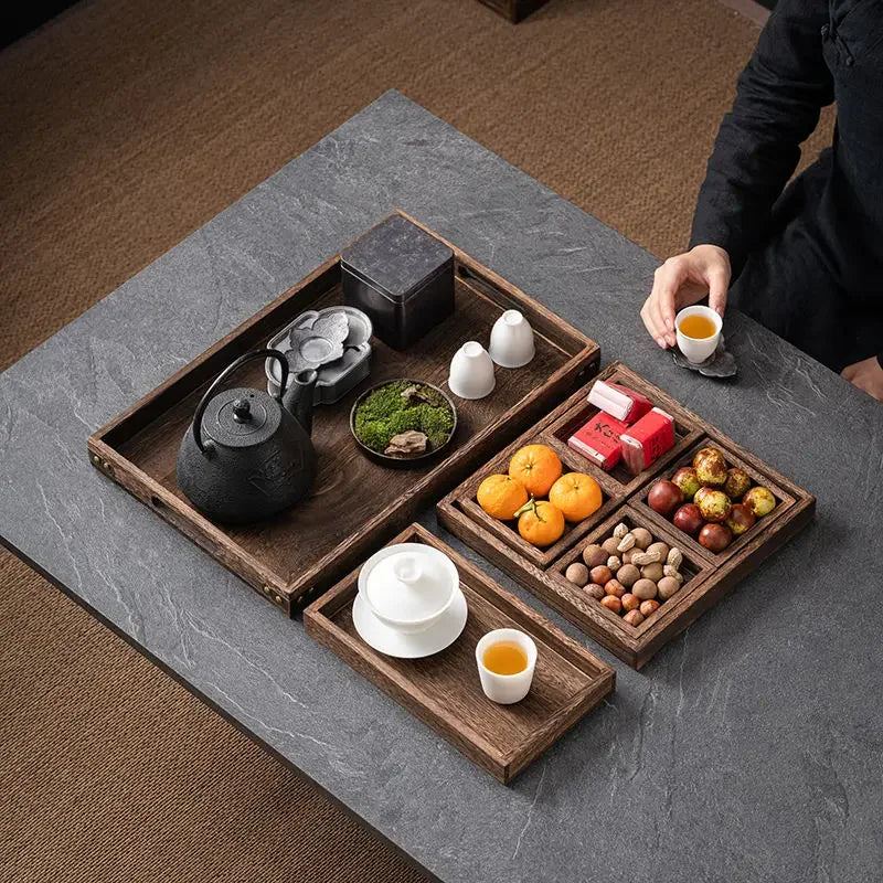 Solid Wood Tray for Brewing Tea In A Furnace Wooden Nested Tray Set Seven Piece KHAN SHOP LLC brew station