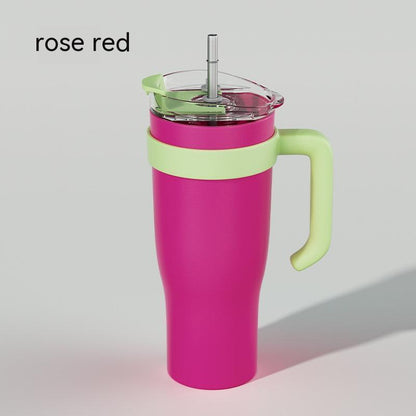 Stainless Steel Large Capacity Vacuum Insulated Straw Cup 84add4 Vacuum Insulated Straw Cup Three-Generations-Rose-Red-1200ml