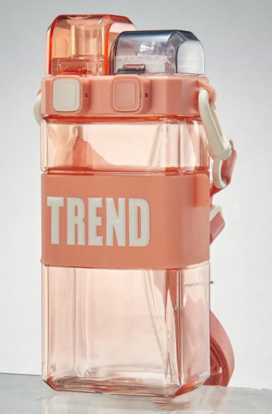 Water Bottle Cute Accompanying High Double Drinking Straw Plastic Cup KHAN SHOP LLC bottle Pink