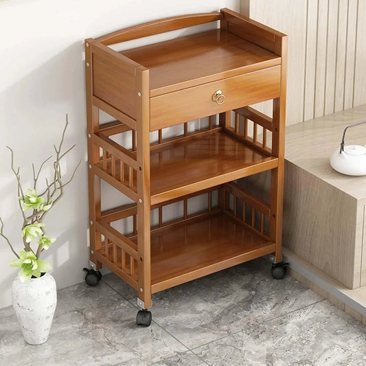 Wooden Movable Tea Table with Wheels Corner Cabinet Three Layers KHAN SHOP LLC