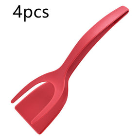 2 In 1 Grip And Flip Tongs Egg Spatula  Kitchen Tools and Gadgets Red-4pcs The Khan Shop