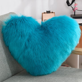 Throw Pillows Heart Shape Long Plush Fluffy Shaggy Cushion  Throw Pillows Dark-Blue-Pillow-core-and-pillowcase The Khan Shop