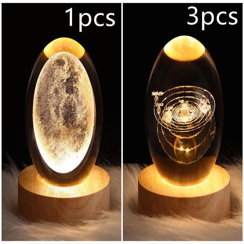 LED Night Light Galaxy Crystal Ball Table Lamp 3D Planet Moon Lamp The Khan Shop