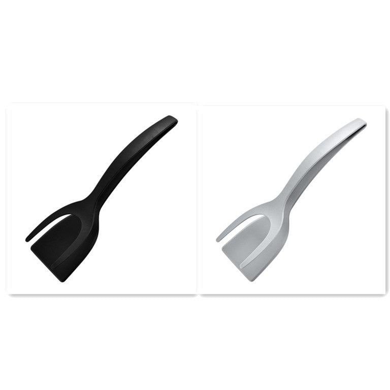 2 In 1 Grip And Flip Tongs Egg Spatula  Kitchen Tools and Gadgets Black-gray The Khan Shop
