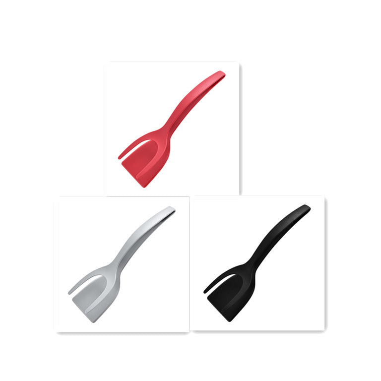 2 In 1 Grip And Flip Tongs Egg Spatula  Kitchen Tools and Gadgets Black-Red-Grey The Khan Shop