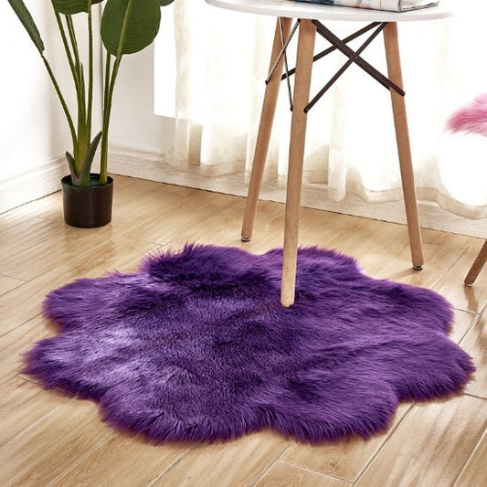 Artificial Woolen Carpet Rug Floral Shape Sheepskin Hairy Carpet The Khan Shop Area Rugs Violet-90x90-plum-blossom