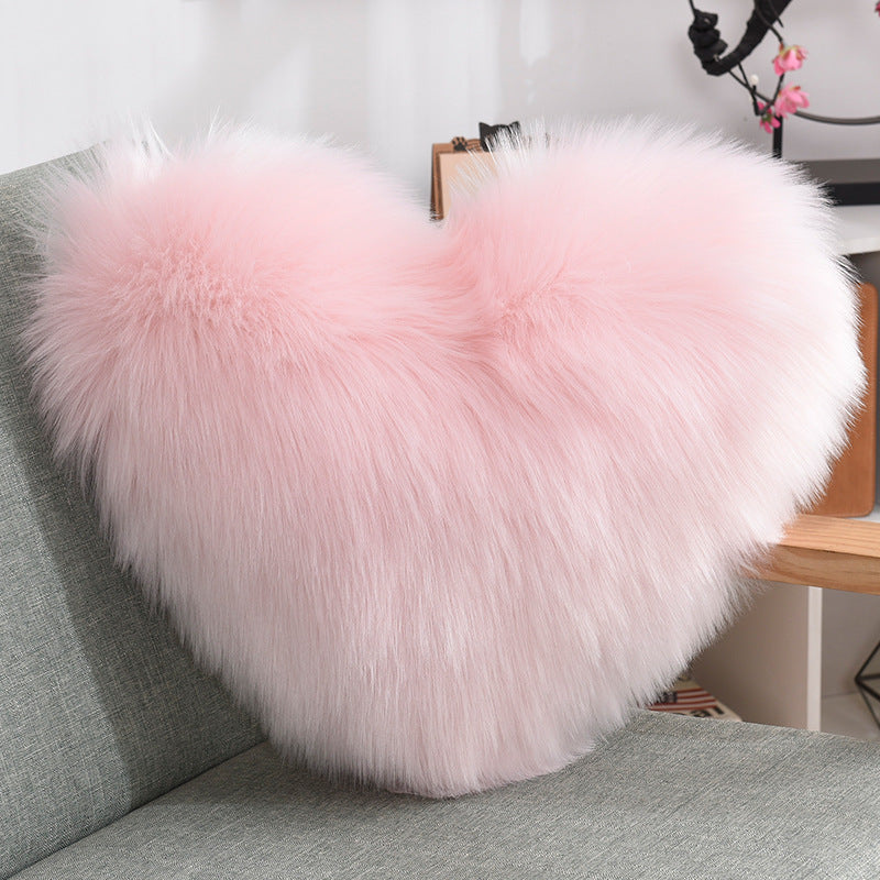 Throw Pillows Heart Shape Long Plush Fluffy Shaggy Cushion  Throw Pillows Light-pink-Pillow-core-and-pillowcase The Khan Shop