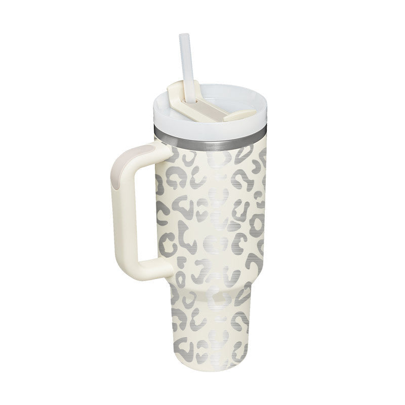 40 Oz Tumbler With Handle Straw Insulated, Stainless Steel  Sipper & Bottle Ivory-white-1200ML-2PCS The Khan Shop