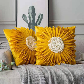 Fashion Modern Style White Throw Pillows Velvet Stitching 3D Chrysanthemum Cushion  Throw Pillows  The Khan Shop