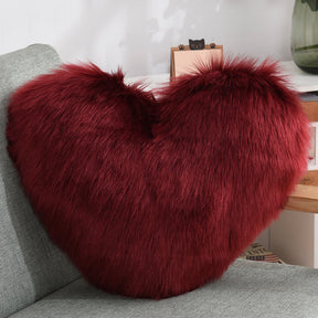 Throw Pillows Heart Shape Long Plush Fluffy Shaggy Cushion  Throw Pillows Wine-Red-Pillow-core-and-pillowcase The Khan Shop