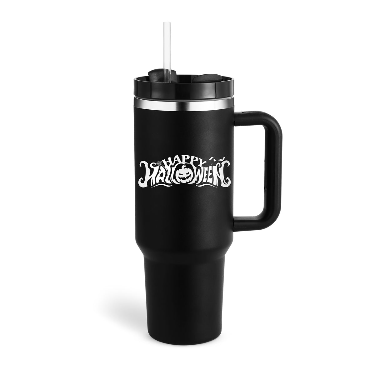 40 Oz Tumbler With Handle Straw Insulated, Stainless Steel  Sipper & Bottle Halloween-Cream-black-1200ML-2PCS The Khan Shop