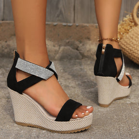 Fish Mouth High Wedges Sandals With Rhinestone Design The Khan Shop