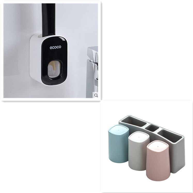 Wall Mounted Automatic Toothpaste Holder Bathroom Accessories Set Dispenser  Bathroom Accessories Black-Three-cups The Khan Shop