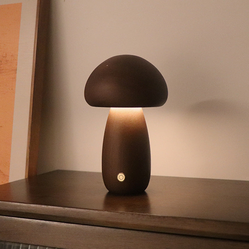 INS Wooden Cute Mushroom LED Night Light With Touch Switch  Bedside Table Lamp The Khan Shop