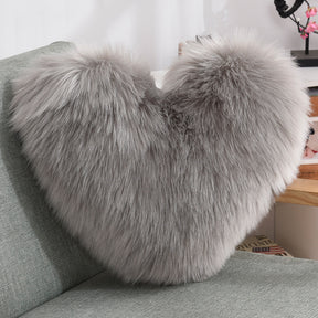 Throw Pillows Heart Shape Long Plush Fluffy Shaggy Cushion  Throw Pillows Light-Grey-Pillow-core-and-pillowcase The Khan Shop