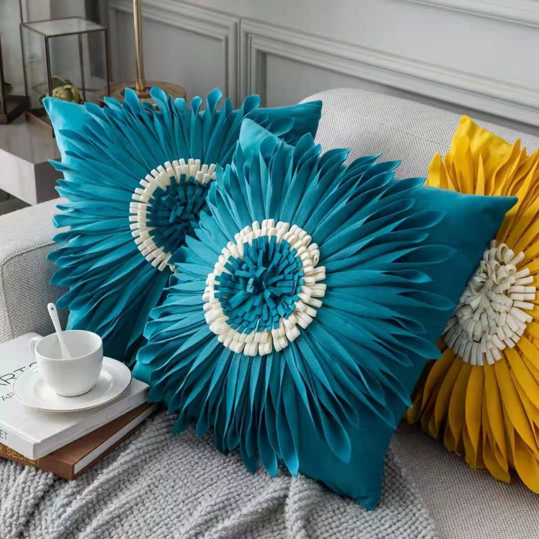 Fashion Modern Style White Throw Pillows Velvet Stitching 3D Chrysanthemum Cushion  Throw Pillows  The Khan Shop