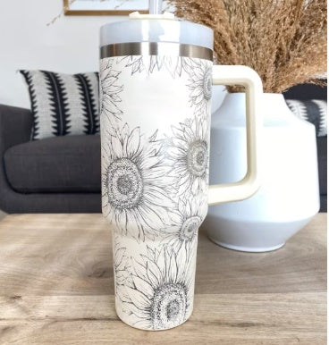 40 Oz Tumbler With Handle Straw Insulated, Stainless Steel  Sipper & Bottle Sunflower-1200ML-2PCS The Khan Shop