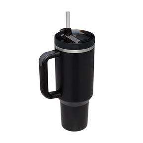 40 Oz Tumbler With Handle Straw Insulated, Stainless Steel  Sipper & Bottle Black-1200ML-2PCS The Khan Shop