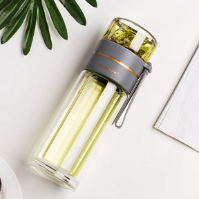 Glass Water Bottle With Tea Infuser Filter  Air Conditioner Grey-450ml The Khan Shop
