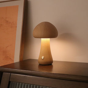 INS Wooden Cute Mushroom LED Night Light With Touch Switch  Bedside Table Lamp The Khan Shop