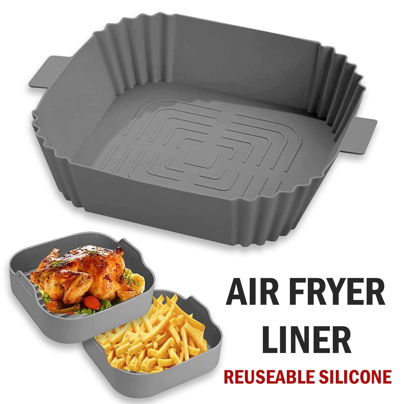 Air Fryer Silicone Pot Basket Liners Non-Stick Safe Oven  oven Gray The Khan Shop