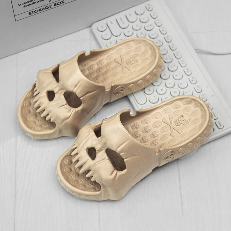 Personalized Skull Design Halloween Slippers Bathroom Indoor Outdoor Funny Slides Beach Shoes  Bathroom Accessories Khaki-46to47 The Khan Shop