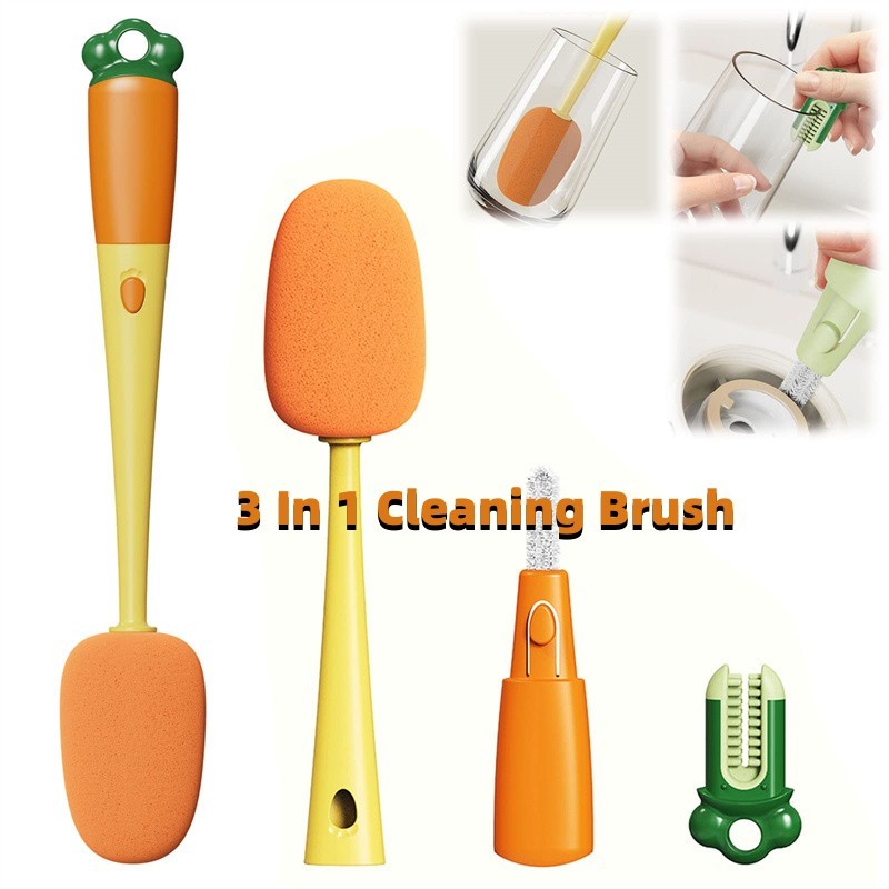 Kitchen 3 In 1 Multifunctional Cleaning Cup Washer Brush Long Handle Carrot Water Bottle Cleaning Brush KHAN SHOP LLC bottle